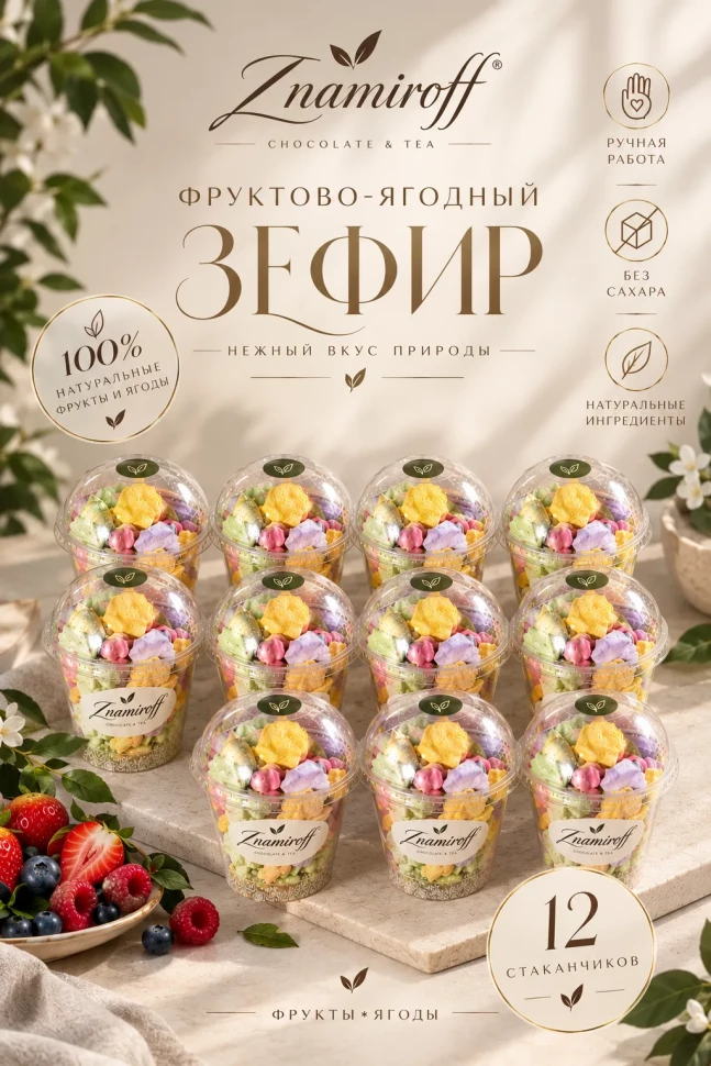  Зефир в стаканчиках без сахара(коробка 12шт по 100гр) в Зеленодольске