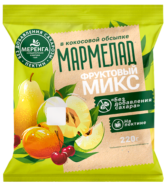 №1 Меренга Мармелад без сахара в кокосовой обсыпке Фруктовый микс, 220г   в Зеленодольске
